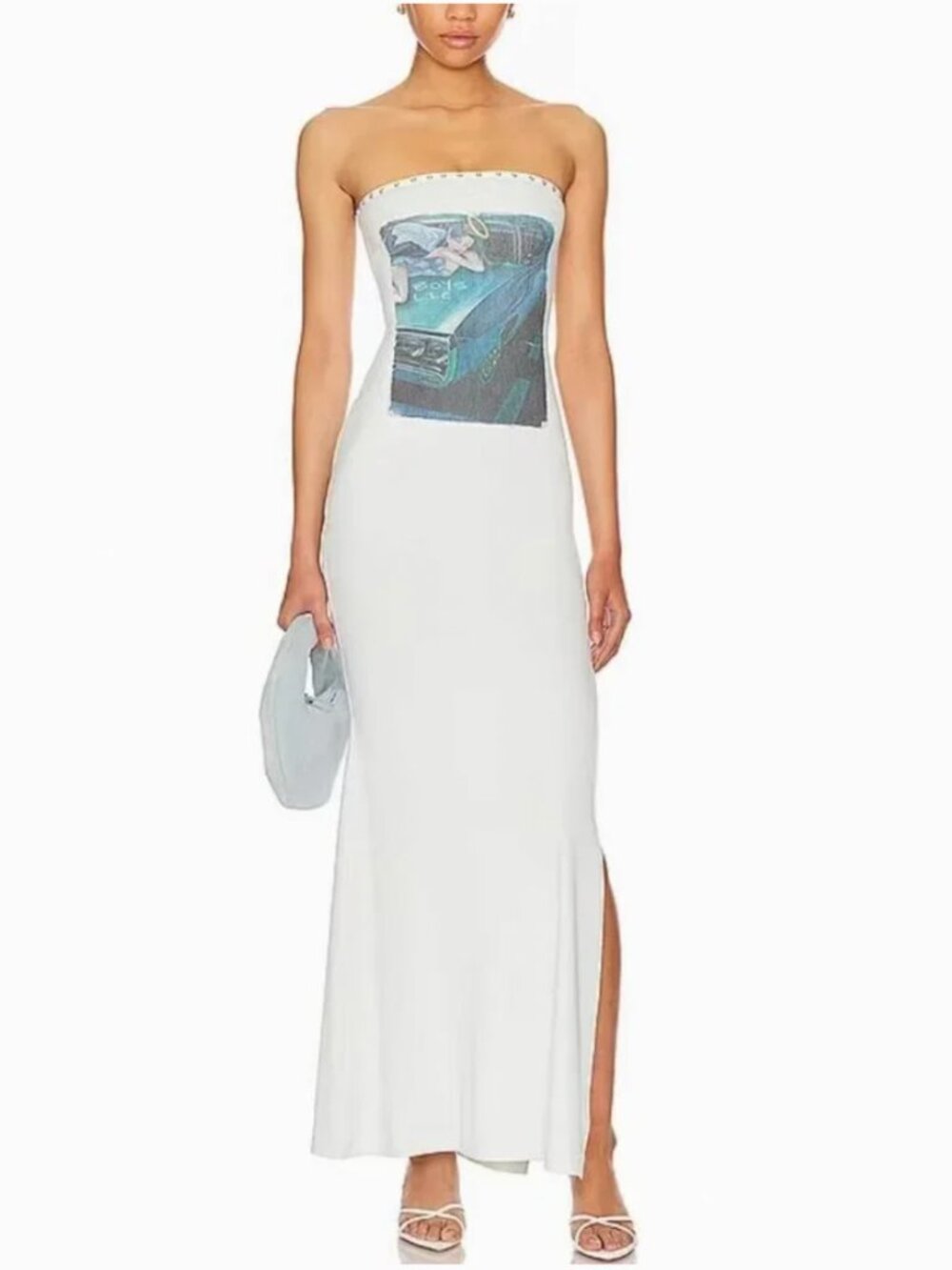 ✨ SALE NWT Boys Lie Fully Restored Maxi Dress Small Graphic White Ivory Party